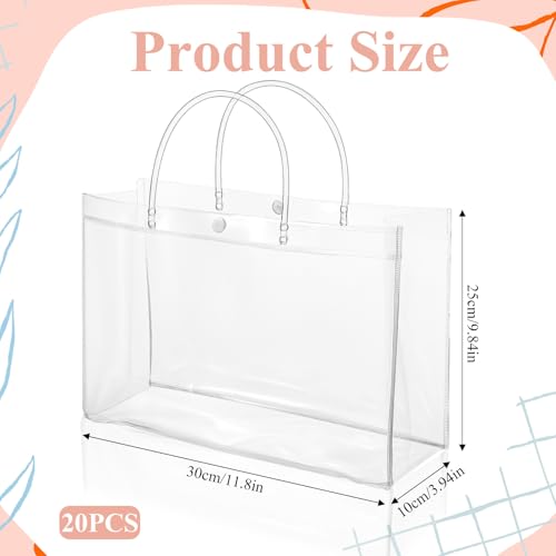 20 Pack Large Clear Gift Bags with Handle Large Transparent PVC Tote Bag