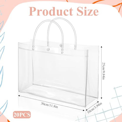 20 Pack Large Clear Gift Bags with Handle Large Transparent PVC Tote Bag