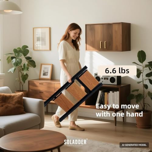SOLADDER 3 Step Ladder, Folding Step Stool, Black & Woodgrain - color: Black&woodgrain, size: 3 Step