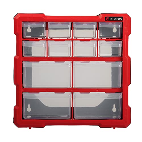 INTERTOOL Small Parts Organizer - 12 Removeable Bin Drawers - Tool Box for Storing Hardware and Garage Organization - For Screws, Bolts, Legos, Arts and Crafts - 10” x 10” x 6” - BX08-4024 - style: 12 Drawers
