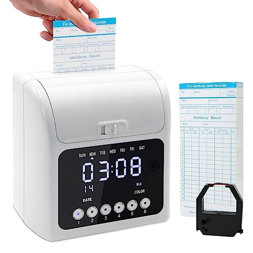 TooCust Time Clock with Passcode, Auto-Align Time Clocks for Small Business, Time Clock Punch Machine with 50-Piece Time Cards, and One Ink Ribbon Cartridge