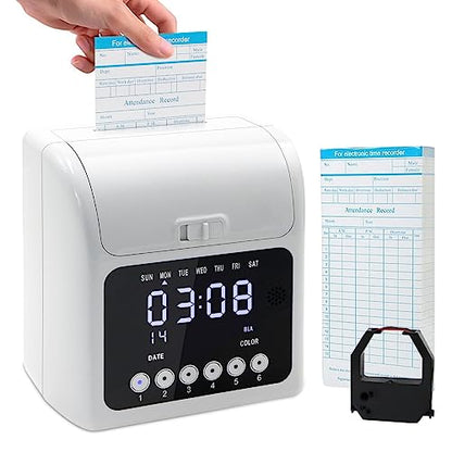 TooCust Time Clock with Passcode, Auto-Align Time Clocks for Small Business, Time Clock Punch Machine with 50-Piece Time Cards, and One Ink Ribbon Cartridge