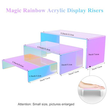 12 PCs Acrylic Display Risers Small 3 Size Stand（Iridescent2） - color: Iridescent 12 PCs