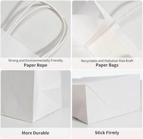 RACETOP Small White Gift Paper Bags 50 Pack 5.8x3.2x8.25 in with Handles - color: White, size: 1 Count (Pack of 50)