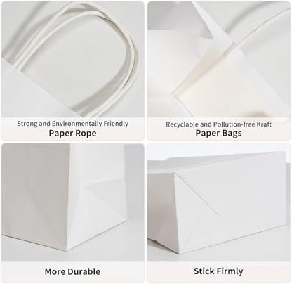 RACETOP Recycled Small White Kraft Paper Bags with Handles - color: White 5.8x3.2x8.25, size: 1 Count (Pack of 100)