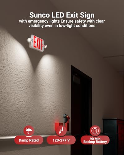 Sunco Red Exit Signs with LED Emergency Lights & Backup Battery