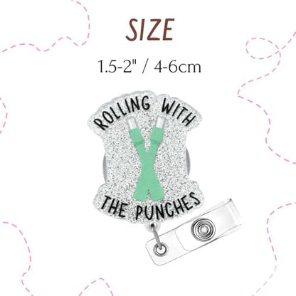 Rolling with The Punches Badge Reel Funny Humor Derm Dermatology Work ID Name Holder with Retractable Clip Appreciation Gift for Dermatologist Esthetician Dermatome Cardiology Physical Therapists - style: Rolling with the Punches