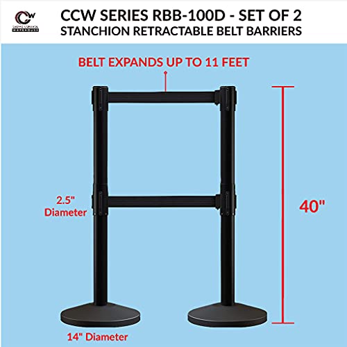 Crowd Control Warehouse RBB-100D Retractable Stanchion Barriers, Set of 2 - color: Fluorescent Yellow, size: 7.5 Foot