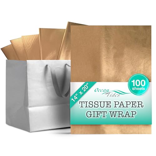 Tissue Paper for Gift Bags - 100 Sheets 14x20in Wrapping Paper, Gold - color: Gold, size: 100 Count, 14 x 20 in