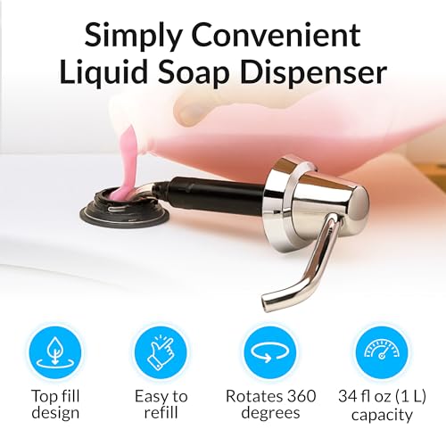 Bobrick B-822 Manual Top Fill Liquid Soap Dispenser 34 fl oz. (1L) Liquid Soap Capacity, 4- Inch Free-Turning Spout for Public Restroom Countertops, Chrome Finish - size: 4" Spout, style: Liquid