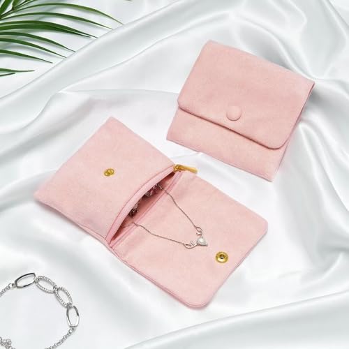 2pcs Zipper Small Velvet Jewelry Pouches,4"x4",Pink - color: Pink+Grey