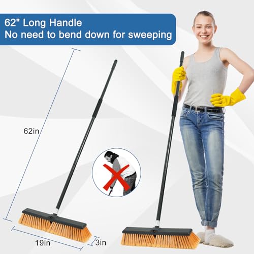 PBHEPJ 18 Inchs Push Broom Outdoor Heavy Duty, Shop Broom with 60" Long Handle for Cleaning Outdoor or Indoor Tile, Garage, Shop, Deck, Concrete, Wood, Stone, Patio Floor