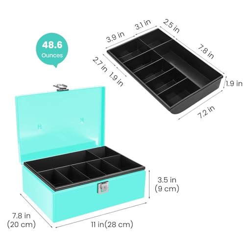 Flexzion Cash Box with Money Tray, Latch Lock, 11 x 7.7 x 3.5 Inch, Blue - color: Blue