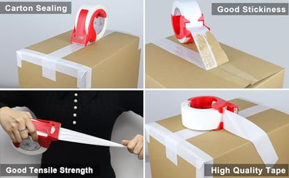 BOMEI PACK Packing Tape with Red Dispenser White Packaging Tape for Shipping Moving Strong Sealing Adhesive Industrial Depot Tapes for Storage 1.88 inch x 55 Yards, 3 Rolls - color: white