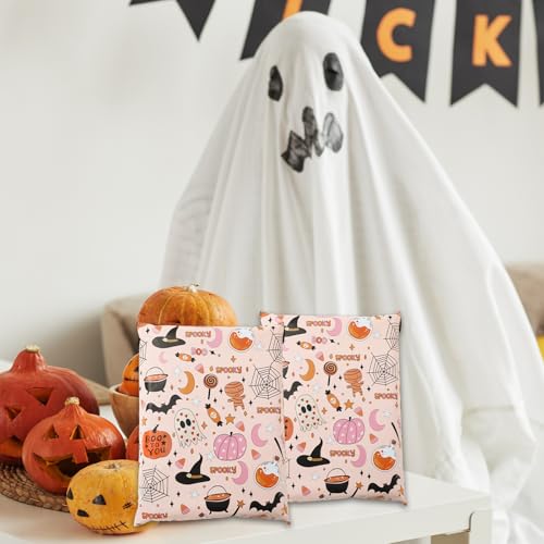 JarThenaAMCS 100 Pcs Halloween Poly Mailers 10 x 13 Inch Pink Cartoon Spooky Pumpkin Spiderweb Packaging Bags Self Seal Mailing Envelope Bags for Small Business Clothing