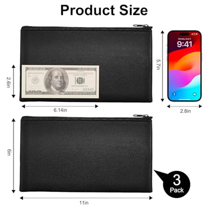 Chelmon 3 Pack Money Bags with Zipper - 11x6 Inch Cash Organizer Pouch for Daily Use & Travel, Durable Storage for Cash, Invoices, Cosmetics and Credit Cards