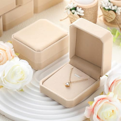 Sureio 24 Pcs Velvet Jewelry Gift Boxes Bulk Beige - color: Beige