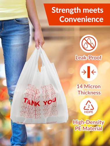 UMT Plastar 1000 Count White Thank You Bags, 10.5 x 5.5 x 17.5 in