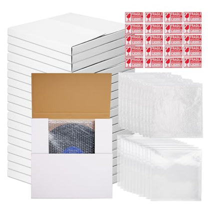 18 Sets 12.6 x 12.6 x 1" Vinyl Record Shipping Boxes, White - color: White