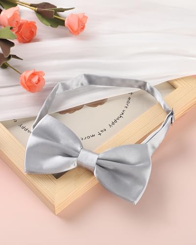 AWAYTR Bow Ties for Men - Pre-Tied Adjustable Tuxedo Style for Wedding - color: Silver