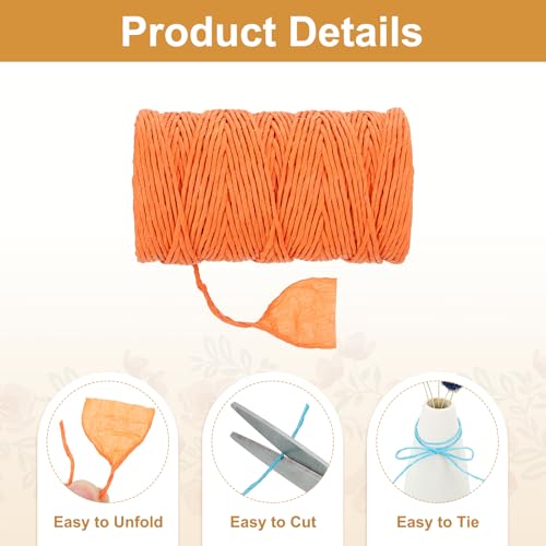 MECCANIXITY Orange Raffia Ribbon,98 Yard Natural Raffia Paper String 2mm Wide Twisted Raffia Yarn Twine for Gift Wrapping Crocheting Knitting DIY Crafts - color: Orange