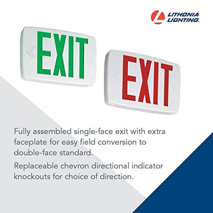 Lithonia Lighting Quantum LED Emergency Exit Sign, Thermoplastic Exit Only Sign with Stencil-Faced White Housing and Green Letters (LQM S W 3 G 120/277 M6) - color: Green, size: 11.75" | Sign Only