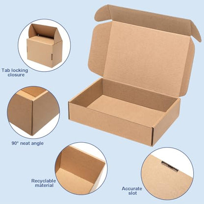 Wowxyz Shipping Boxes 12x9x2" 30 Pack Brown Corrugated Cardboard Mailer - size: 12x9x2"
