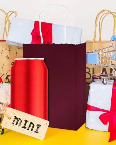 qiqee 24PCS Mini Gift Bag with Handles Bulk 4.5"x2.5"x6" Gift Bags Coffee Bags Multiple Uses - color: Coffee