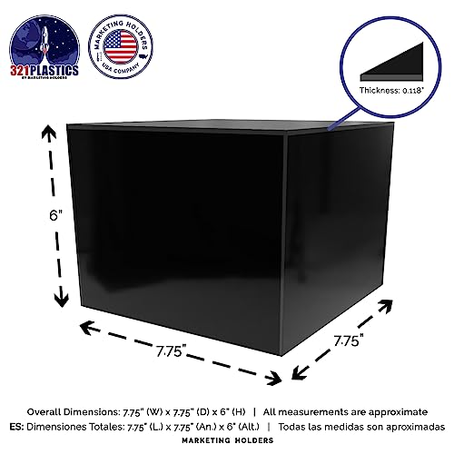 4 Pack Black Acrylic Display Box Counter Retail Merchandise Storage Bin No Lid with Open Bottom 7.75" x 7.75" x 6" Flippable One Piece Cubby for Tradeshows and Expos by Marketing Holders - size: 7.75" x 7.75" x 6" Black