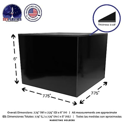 4 Pack Black Acrylic Display Box Counter Retail Merchandise Storage Bin No Lid with Open Bottom 7.75" x 7.75" x 6" Flippable One Piece Cubby for Tradeshows and Expos by Marketing Holders - size: 7.75" x 7.75" x 6" Black