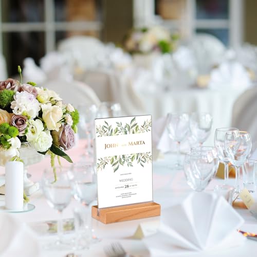 Vinsot 24 Pack 5 x 7 Inches Clear Acrylic Sign Holder with Wood Base - color: Clear, size: 5 x 7 inches