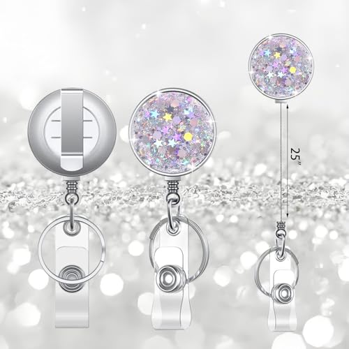VIQWYIC Retractable ID Badge Holder with Bling Neck Strap Lanyard, Bling Badge Reel with Clear Card Holder for Office Worker Teacher Doctor (Silver) - color: N-silver