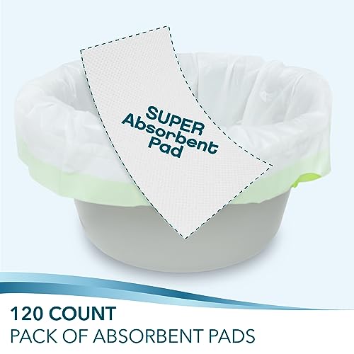TidyCare Disposable Bedside Commode Pads for Adult Portable Toilet Chair Bucket and Bedpan | Value Pack of 120 Commode Pads | Universal Fit Absorbent Pads for Home Medical Care - size: 120 Count (Pack of 1)
