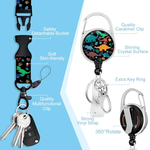Piefly Lanyards for Id Badge, Teacher Card Holder Retractable Reel Dinosaur - color: Dinosaur