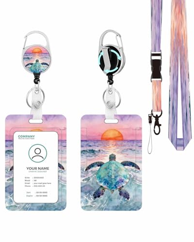 ID Badge Holder with Detachable Lanyard - Sunrise Sea Turtle - color: Sunrise Sea Turtle