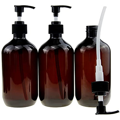 Empty Plastic Bottles with Pump Dispenser, Amber, 500ml/16.9oz, 3 Pack - color: Amber, size: 3 Pack