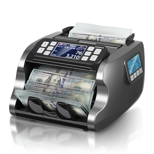 MUNBYN IMC22 Money Counter Machine Mixed Denomination, Dual-Display, CIS/UV/IR/MG Counterfeit Detection Bill Counter, USD, MXN, EUR, CAD Cash Counter for Business, Merchant, 2Y Protect (Black) - color: Black