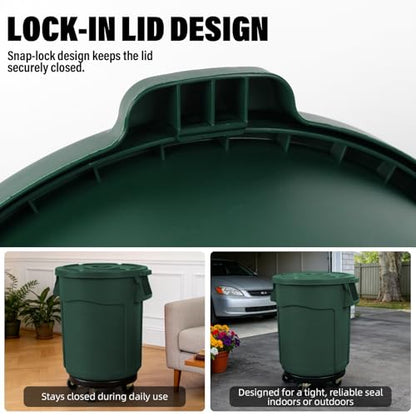 20 Gallon Outdoor Trash Can with Lid and Wheels, Green - color: GREEN