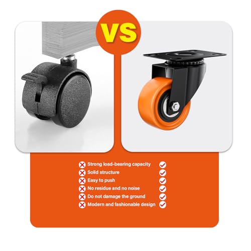 2" Swivel Plate Casters Set of 4 Heavy Duty 400 lbs - color: Orange, size: 2 Inch Non-Brake
