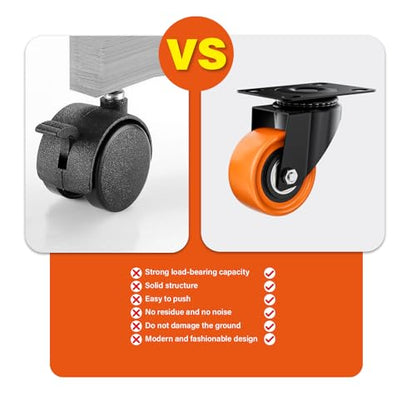 2" Swivel Plate Casters Set of 4 Heavy Duty 400 lbs - color: Orange, size: 2 Inch Non-Brake