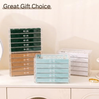 Frebeauty Acrylic Jewelry Box,5-Layer Jewelry Organizer with Drawers - color: Blackish Green