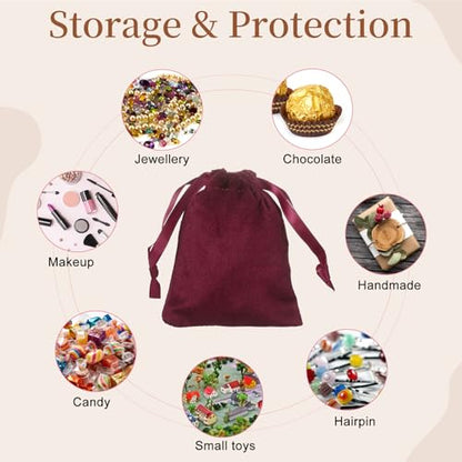 uxcell 20pcs Velvet Drawstring Bags 3.2"x3.9" Small Jewelry Pouches - color: Burgundy, size: 3.2" x 3.9"
