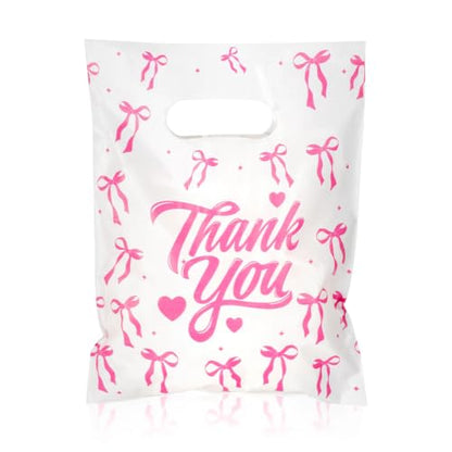 Pink Bow Thank You Bags Plastic with Handle for Small Business, 5.9x7.8 - color: Pink Bow Thank You, size: 7.8x11.8 Inch (Pack of 100)