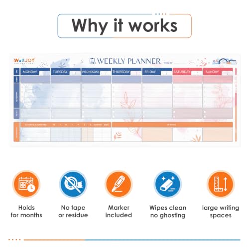 Dry Erase Weekly Calendar, 39.4x16" Weekly Dry Erase Board for Wall - style: Weekly Classic - Multi-color