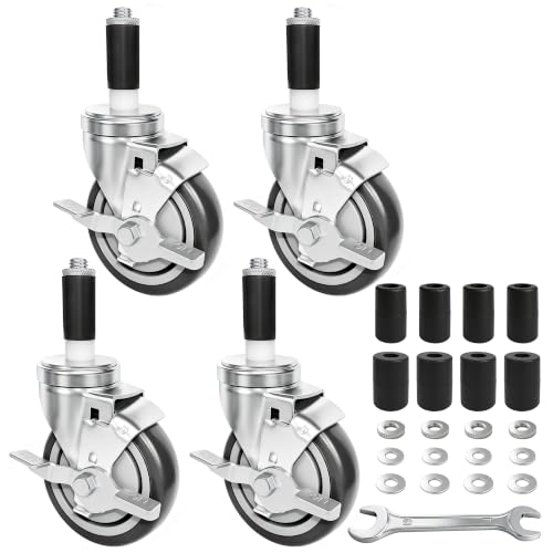 MySit 4 Inch Expanding Stem Casters with Side Brake Set of 4 - size: 4 inch