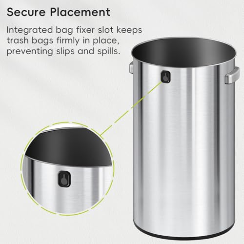 EKO 32-Gallon Round Stainless Steel Open Top Trash Can, Large Commercial Waste Bin with Detachable Lid and Carrying Handle, Brushed Metal Garbage Bin for Home, Office, Restaurant, Restroom - color: Stainless Steel, size: 120 Liter, Round