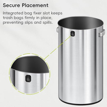 EKO 32-Gallon Round Stainless Steel Open Top Trash Can, Large Commercial Waste Bin with Detachable Lid and Carrying Handle, Brushed Metal Garbage Bin for Home, Office, Restaurant, Restroom - color: Stainless Steel, size: 120 Liter, Round