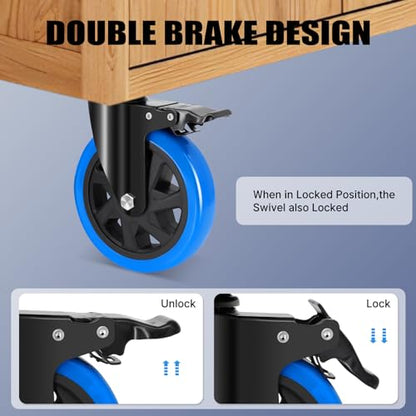 6 Inch Casters Set of 4 Heavy Duty with Safety Double Brake, Swivel Caster Wheels 2600 LBS Capacity, No Noise Top Plate Castors for Cart, Workbench, Furniture, Equipment - size: 6inch