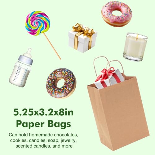 OUTUXED 3600pcs Small Gift Bags, Brown Paper Bags with Handles - color: Brown 5.25x3.2x8in, size: 1 Count (Pack of 3600)