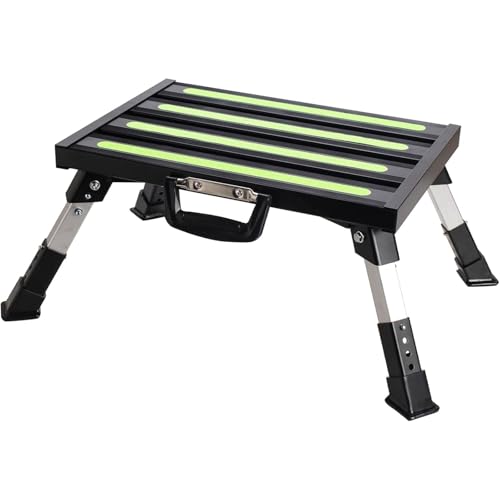 Aluminum RV Step Stool, 4-Level Adjustable Folding, Black - color: Black